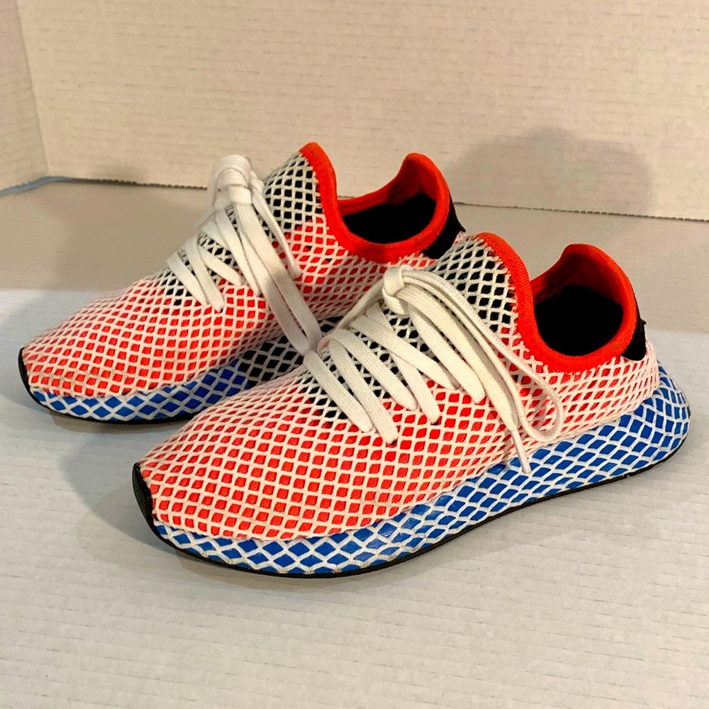 Womens Adidas Deerupt Runner Red Blue Sneakers Size 5 1/2